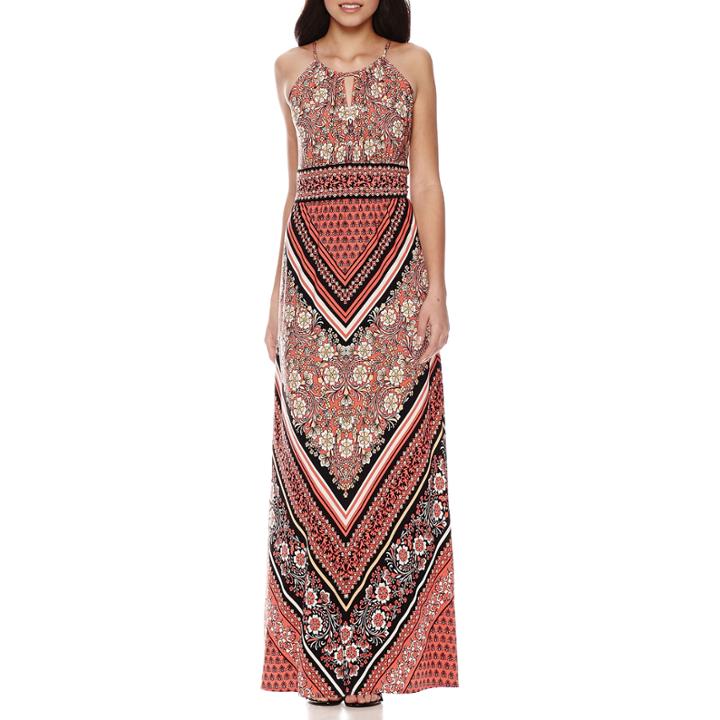 London Times Sleeveless Keyhole Halter Maxi Dress - Petite
