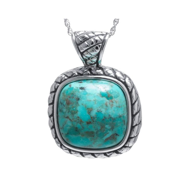 Enhanced Turquoise Sterling Silver Square Pendant Necklace
