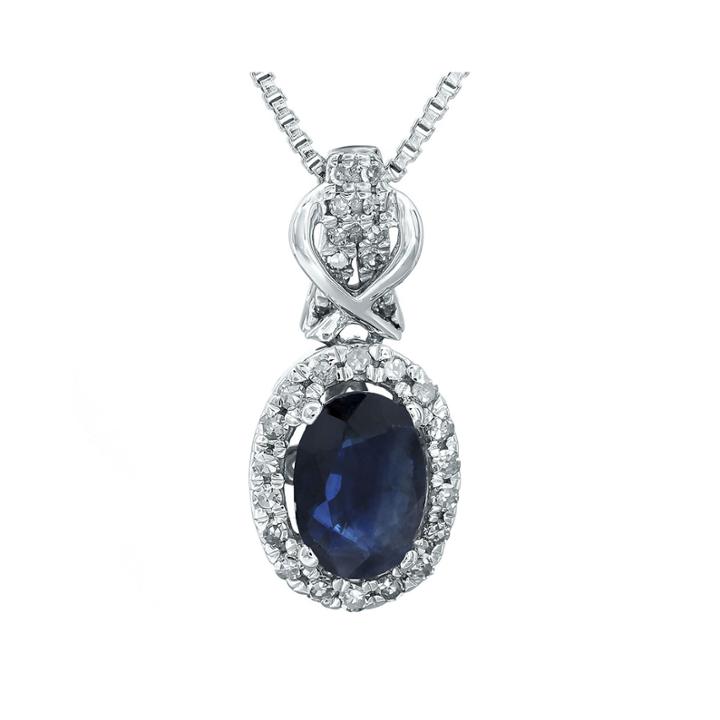 1/7 Ct. T.w. Diamond And Genuine Sapphire 10k White Gold Drop Pendant Necklace