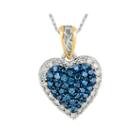 1/3 Ct. T.w. White And Color-enhanced Blue Diamond Heart Pendant Necklace