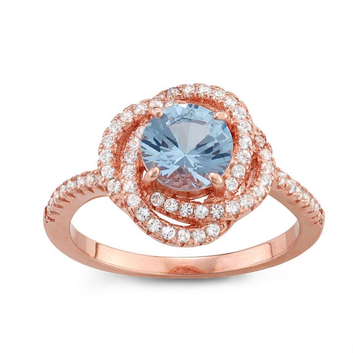 Womens Lab Created Aquamarine Blue 14k Gold Over Silver Cocktail Ring