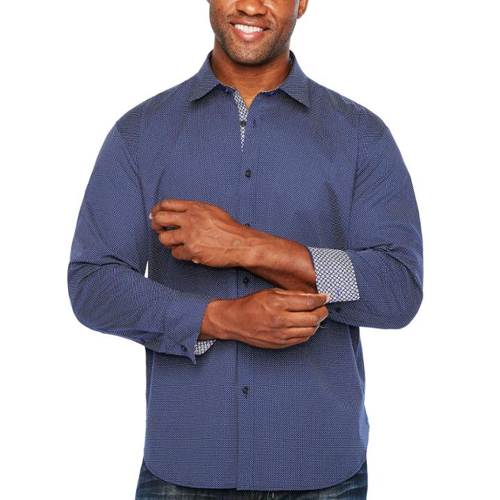 Society Of Threads Long Sleeve Dots Button-front Shirt-big And Tall