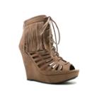 Qupid Glory Fringe Lace-up Wedge Sandals