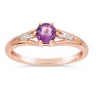 Womens Diamond Accent Genuine Amethyst Purple 10k Gold Round Cocktail Ring