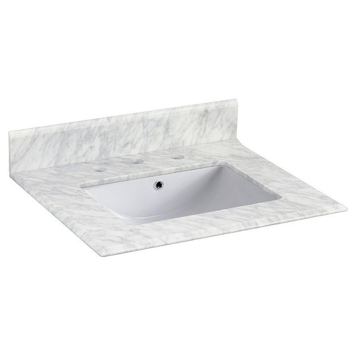 23.5-in. W 19.5-in. D Marble Top With Backsplash In Bianca Carara Color For 3h8-in. Faucet - White Um Sink
