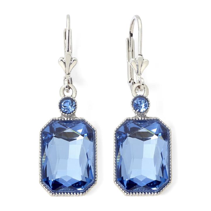 Monet Silver-tone Blue Stone Drop Earrings