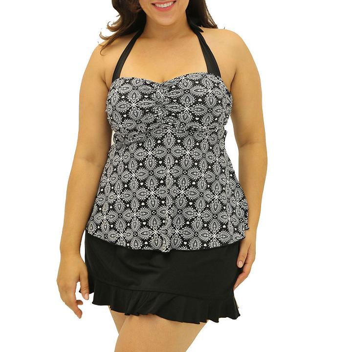 A Shore Fit Casablanca Hearts 2 Piece Supportini Set With Ruffle Skirt - Plus