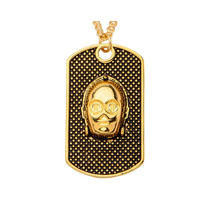 Star Wars Yellow Ip Stainless Steel 3d C-3po Dog Tag Pendant Necklace