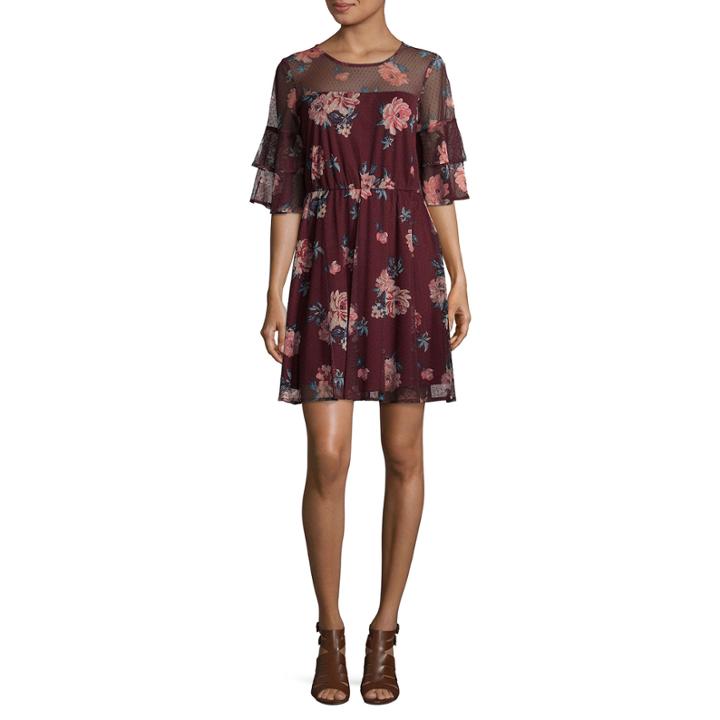 Luxology Short Sleeve Floral Fit & Flare Dress