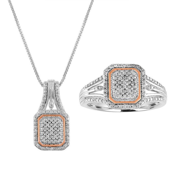 Womens 2-pack 1/10 Ct. T.w. White Diamond Sterling Silver Jewelry Set