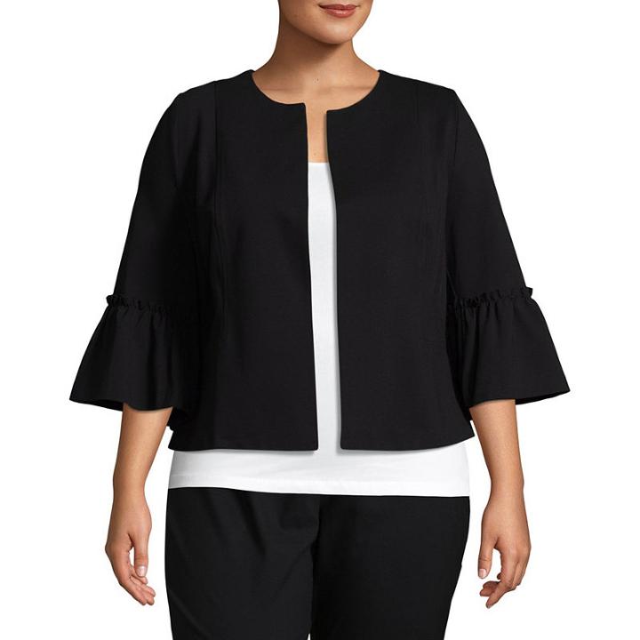 Worthington Ruffled Sleeve Crop Jacket-plus