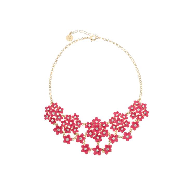 Liz Claiborne Flower Drama Necklace Pink And Goldtone