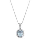 Womens Simulated Blue Aquamarine Sterling Silver Pendant Necklace
