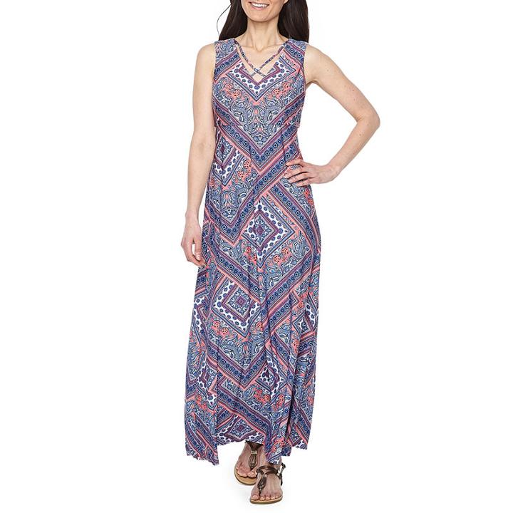 R & K Originals Sleeveless Pattern Maxi Dress-petites