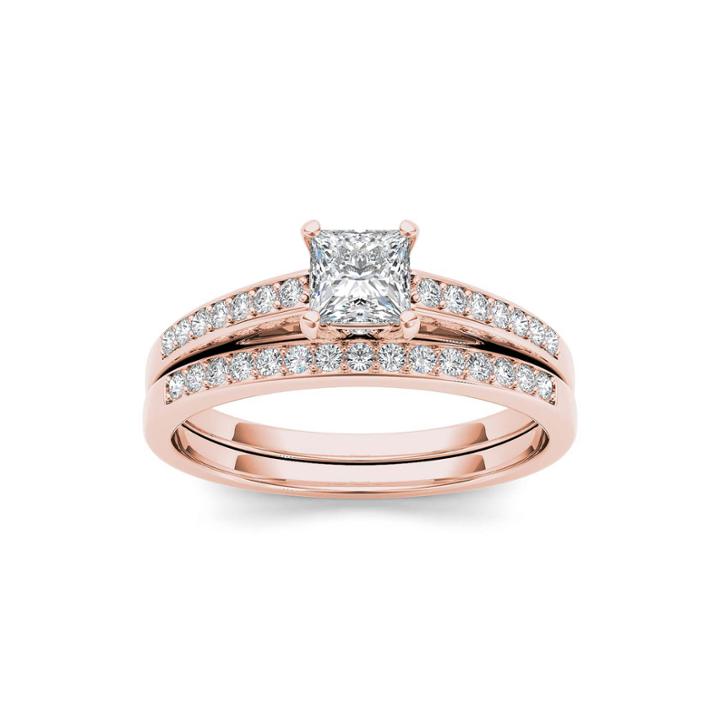 5/8 Ct. T.w. Diamond 14k Rose Gold Bridal Ring Set