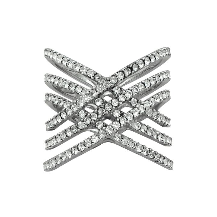 Crystal Sterling Silver Crossover Ring