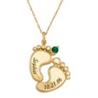 Personalized 10k Gold Name, Date And Birthstone Footprints Pendant Necklace