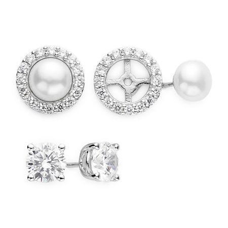 Diamonart Cubic Zirconia And Cultured Freshwater Pearl 2-pr. Stud Earring Set