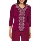 Alfred Dunner Veneto Valley 3/4-sleeve Center-embroidery Top