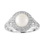Womens Cultured Pearl & Lab-created White Sapphire Sterling Silver Cocktail Ring