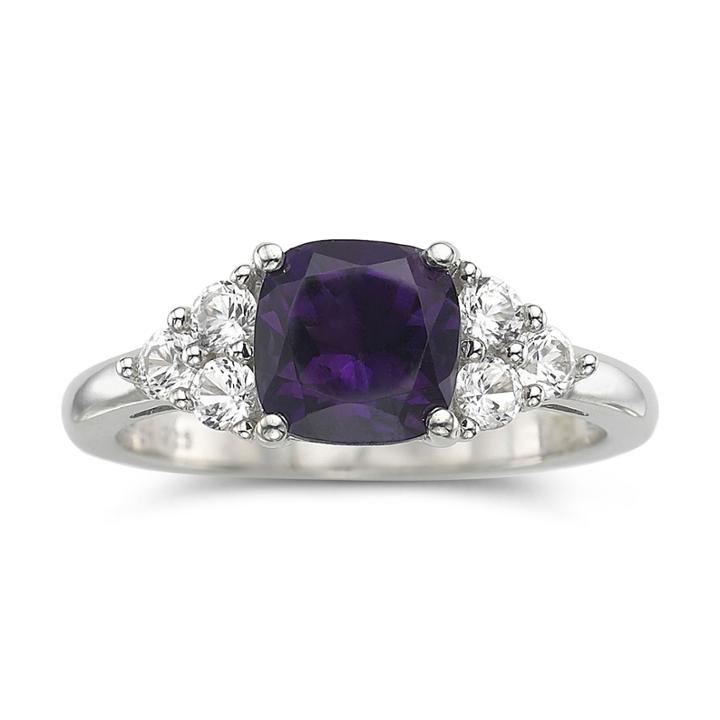 Genuine Amethyst & Lab-created White Sapphire Sterling Silver Cocktail Ring