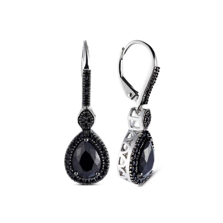 Pear Black Spinel Sterling Silver Stud Earrings