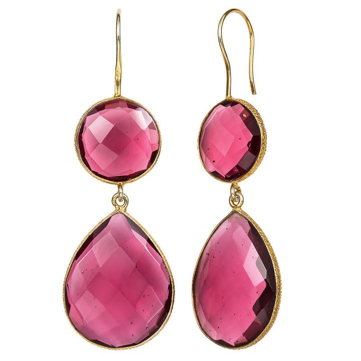 Simulated Red Quartz 14k Gold Over Silver Drop Earrings