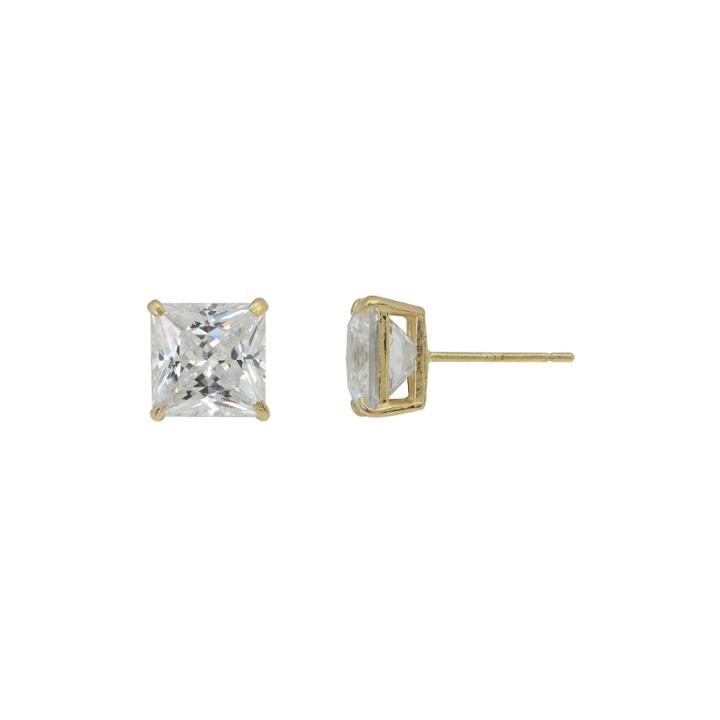 Diamonart 10k Yellow Gold Cubic Zirconia 4 Ct. T.w Princess Cut Stud Earrings