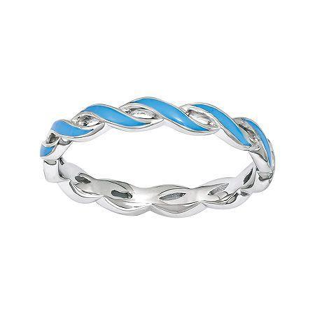 Personally Stackable Blue Enamel Stackable Crossover Ring