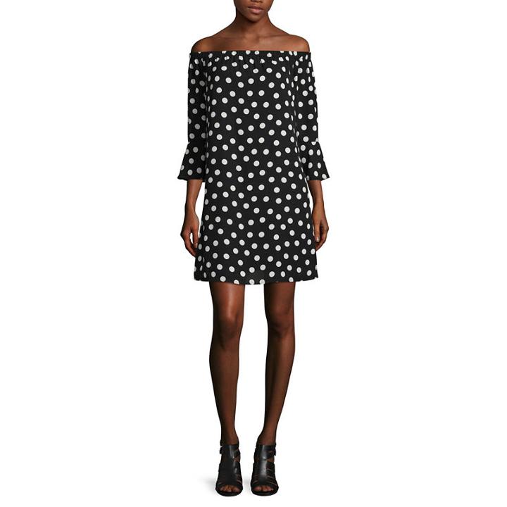 City Streets 3/4 Sleeve Dots Shift Dress