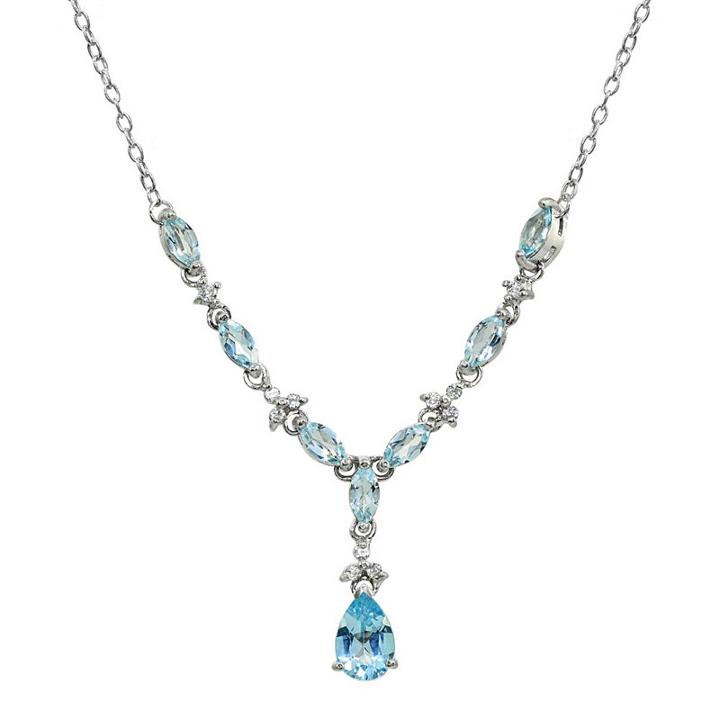Womens Blue Topaz Sterling Silver Pear Y Necklace