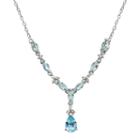 Womens Blue Topaz Sterling Silver Pear Y Necklace