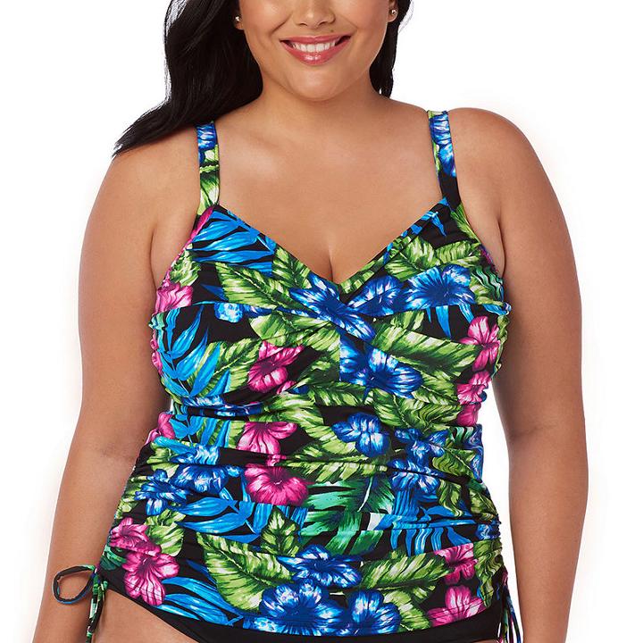 Trimshaper Control Floral Tankini Swimsuit Top-plus