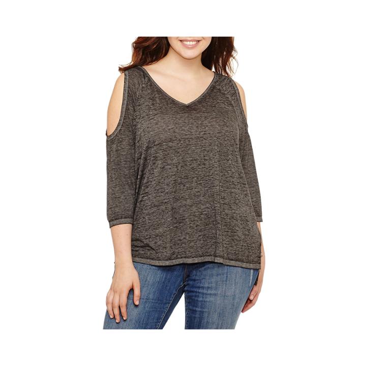 A.n.a 3/4 Sleeve Cold Shoulder T-shirt-womens Plus