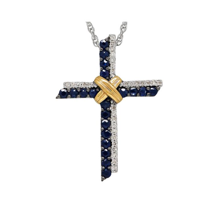 Genuine Blue Sapphire And 1/10 Ct. T.w. Diamond Cross Pendant Necklace