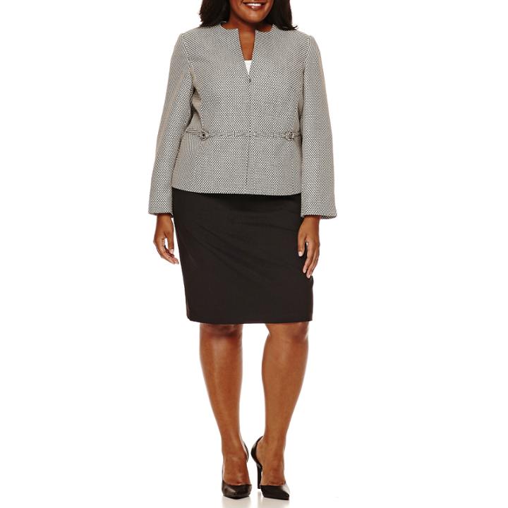 Isabella Long-sleeve Dot Skirt Suit Set - Plus