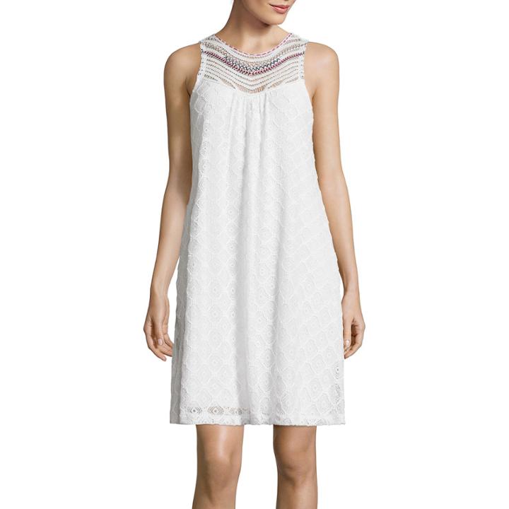 City Triangles Sleeveless Stitch-collar Crochet Lace A-line Dress- Juniors