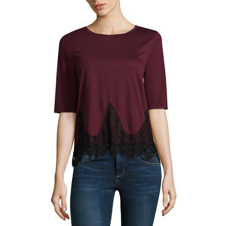 Wallflower Elbow Sleeve Crew Neck T-shirt-womens Juniors
