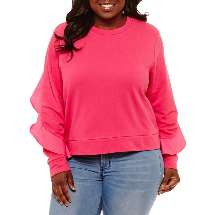 Project Runway Long Sleeve Round Neck Woven Sweatshirt-plus