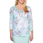Alfred Dunner Roman Holiday 3/4 Sleeve Crew Neck Floral T-shirt-womens