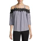 By & By 3/4 Sleeve Square Neck Poplin Lace Blouse-juniors