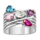 Personalized Womens Crystal Multi Color Brass Crossover Ring
