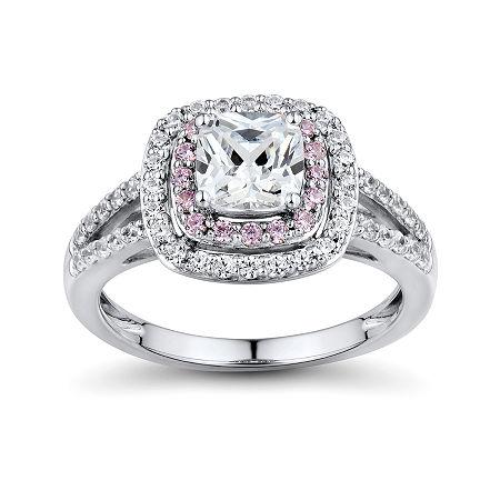 Diamonart Pink And White Cubic Zirconia Sterling Silver Ring