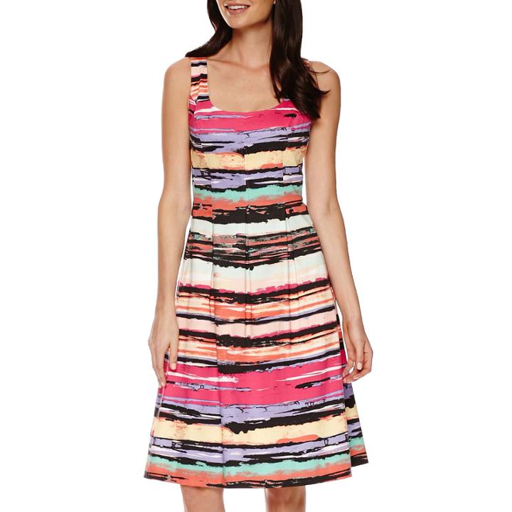 Black Label By Evan-picone Sleeveless Striped Fit-and-flare Dress