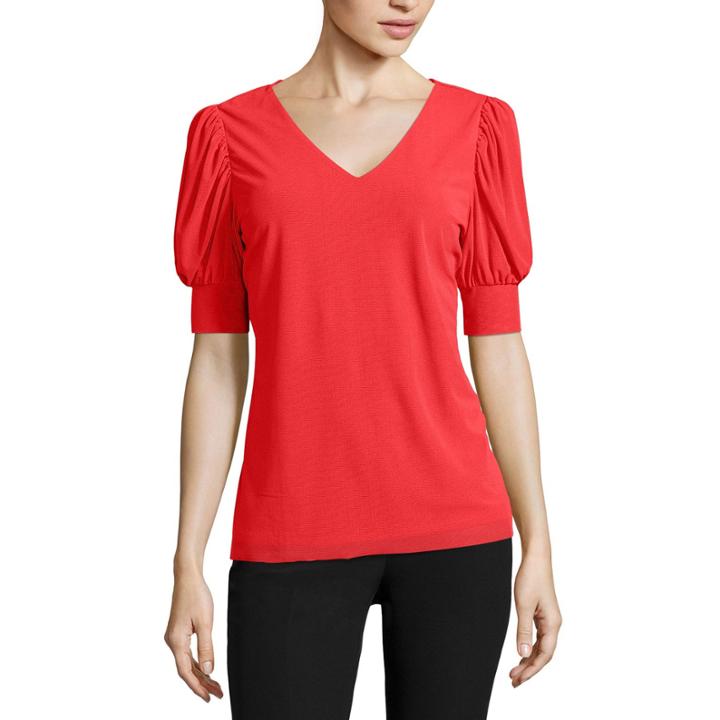 Worthington Puff Sleeve V Neck Top