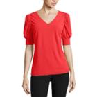 Worthington Puff Sleeve V Neck Top