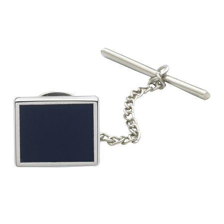 Rhodium-plated Tie Tack With Blue Enamel Center