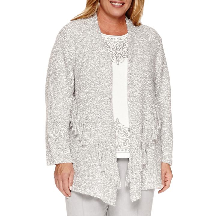 Alfred Dunner 3/4 Sleeve Mock Neck Cardigan-plus