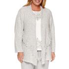 Alfred Dunner 3/4 Sleeve Mock Neck Cardigan-plus