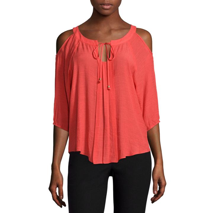 By & By Elbow-sleeve Cold-shoulder Peasant Blouse